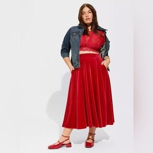 Torrid Red Velvet Midi Skirt
